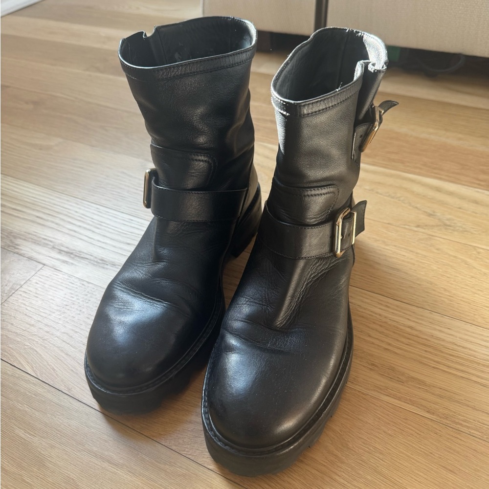 Jimmy Choo Women’s Black Leather Moto Boots - Picture 16 of 16